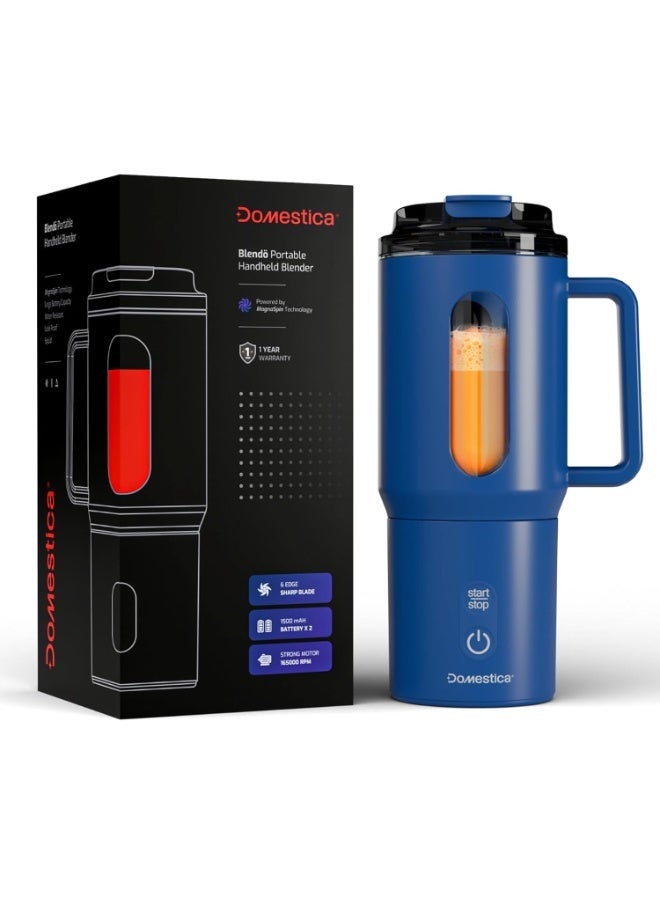 Domestica Blendö Portable Blender for Smoothie and Juices | Portable Juicer Mixer Blender for Fruits with 6-Blade Ice Crushing, 180000 RPM Motor | Compact Mixer Grinder | BPA-Free 500ml Blue - Image 1